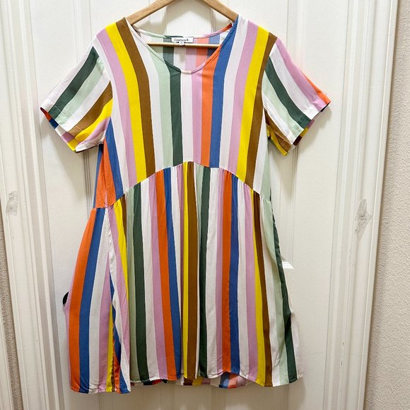 Chances R Midi Dress Women' Size M Multicolor Striped Print Slip On Boho Indie - Picture 1 of 11